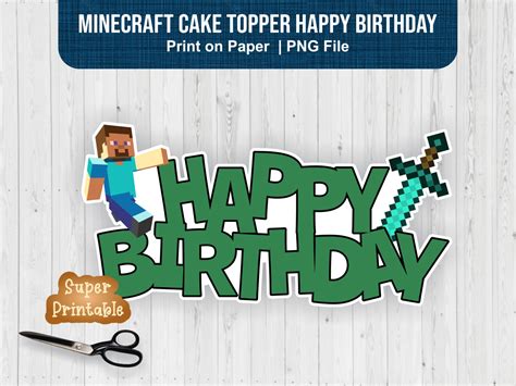 Happy Birthday Minecraft Cake Toppers Printable